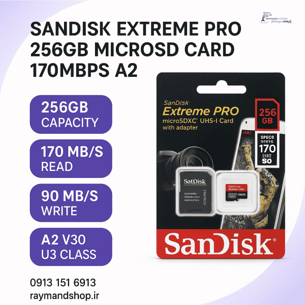 کارت حافظه میکرو اس دی SanDisk Extreme Pro 256 گیگابایت برای ضبط ویدئوهای 4K و اجرای اپلیکیشن‌های A2